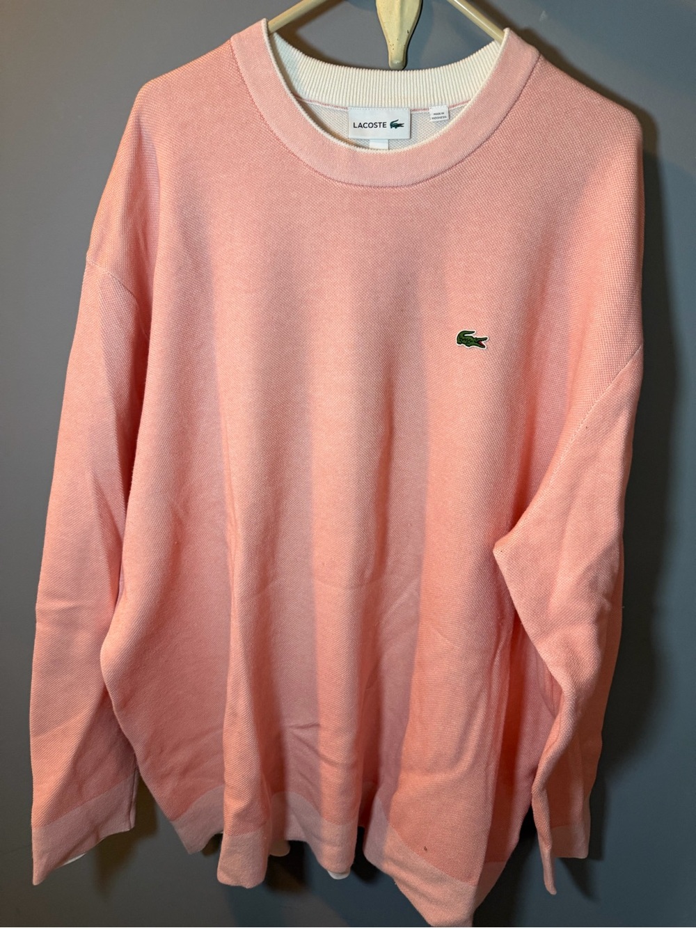 Lacoste Light Pink Sweater with Green Crocodile Logo